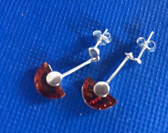 Amber sterling silver Art Deco Style drop earrings .925
