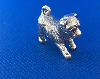 Dog pug Sterling silver Miniature figure Victorian in style great quality lovely collectible