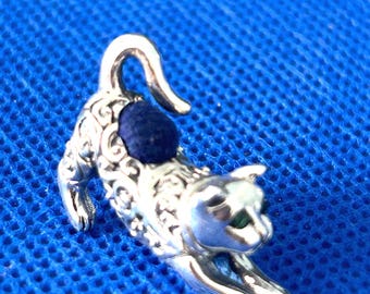 Cat filigree pin cushion Victorian Style sterling silver .925 mini collectible