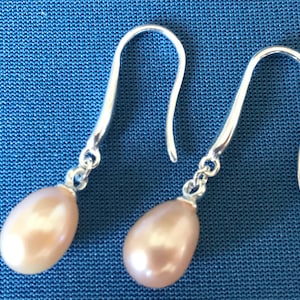 Pearl drop earrings oyster blush sterling silver