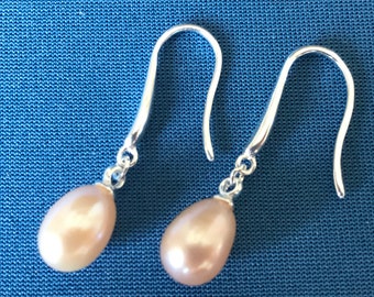 Pearl drop earrings oyster blush sterling silver