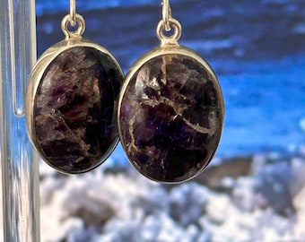 Blue John large oval drop set in Sterling Silver Earrings – Derbyshire Natural gem *23 unique
