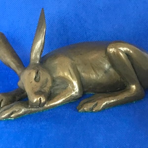 Sleeping Hare Figurine Cold Cast Bronze Mystical/Magical fine quality made in the U.K.