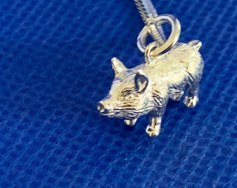 Piggy pendant and snake chain sterling silver