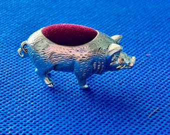 Pig pin cushion collectable keepsake sterling silver Victorian in style.