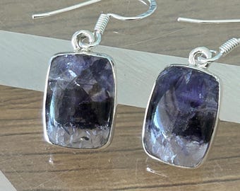 Blue John oblong medium earrings sterling silver Natural stones mined in derbyshire U.K. set in sterling silver. unique*18