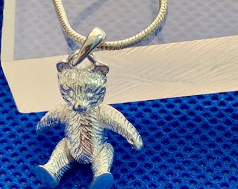 Teddy pendant and Snake Chain  sterling silver.925 Articulated limbs