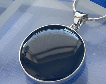 Whitby Jet Sterling Silver Pendant - Victorian in Style with Silver Snake Chain