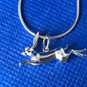 Hare Leaping Pendant 3d and Snake Chain sterling silver.925