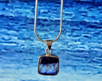 Blue John Pendant:unique square  set in  Sterling Silver ..Snake Chain,Mined in Derbyshire Gemstone unique