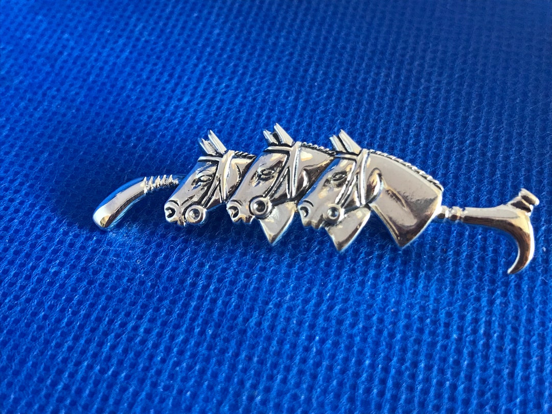 3 Horses Heads and Crop Brooch / Stock Pin Sterling Silver .925 Etsy