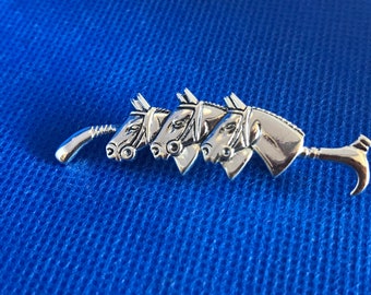 3 Horses Heads and crop brooch / stock pin sterling silver .925