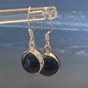 Whitby Jet earrings medium set in  sterling silver Natural polished stones Whitby Yorkshire U.K *1Local to us.