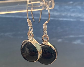 Whitby Jet earrings medium set in  sterling silver Natural polished stones Whitby Yorkshire U.K *1Local to us.