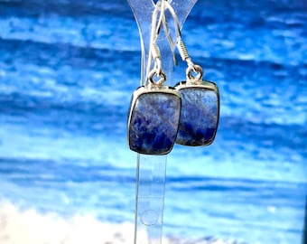 Blue John oblong medium earrings sterling silver Natural stones mined in derbyshire U.K. set in sterling silver. unique
