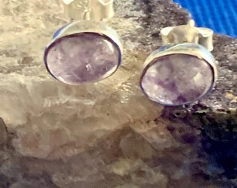 Blue John earrings oval studs set in  sterling silver Natural polished stones mined in derbyshire U.K. set in sterling silver.*6