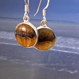 Blue John round large earrings sterling silver Natural stones mined in derbyshire U.K. set in sterling silver.#26