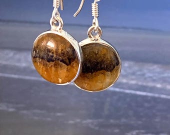 Blue John round large earrings sterling silver Natural stones mined in derbyshire U.K. set in sterling silver.#26