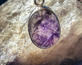 Blue John Sterling Silver Pendant, Derbyshire polished Gemstone, Oval add snake chain *441