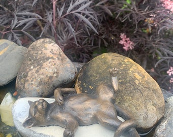 Cat..kitten lazy on her/his back Cold Cast Bronze figurine  ...made in the UK