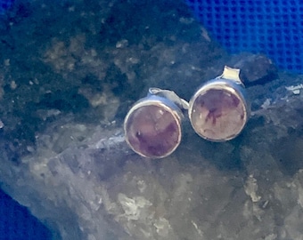 Blue John earrings round studs set in  sterling silver Natural polished stones mined in derbyshire U.K. set in sterling silver.*1