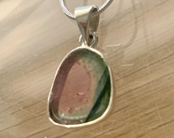 Water Melon Tourmaline set in  sterling silver Natural polished gem