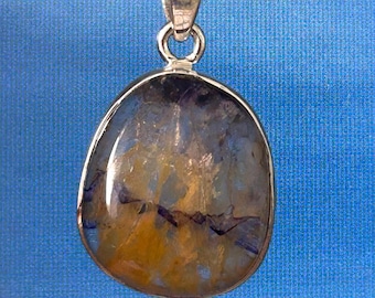 Blue john pendant small set in silver unique .925 and silver snake chain 46cm mined in  derbyshire united kingdom #101