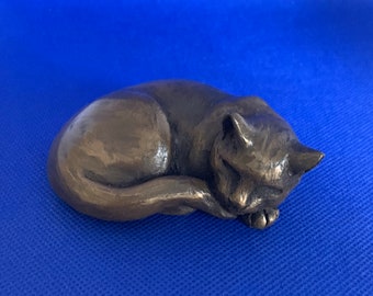 Cat Cold cast bronze figurine ...sleeping fine quality made in the U.K.