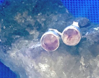 Blue John earrings round studs set in  sterling silver Natural polished stones mined in derbyshire U.K. set in sterling silver.*1