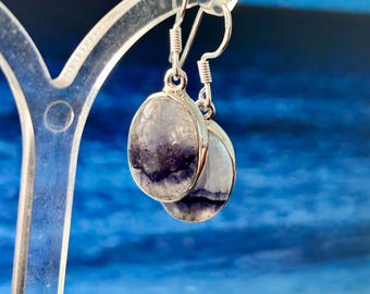 Blue John oval medium earrings sterling silver Natural stones mined in derbyshire U.K. set in sterling silver. unique