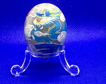 Egg vintage Jade Hand painted Dragon Oriental beautiful. 5cms plus display stand