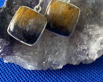 Blue John square earrings sterling silver medium Natural stones mined in derbyshire U.K. set in sterling silver #25