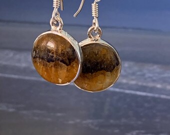 Blue John round large earrings sterling silver Natural stones mined in derbyshire U.K. set in sterling silver.#26