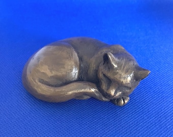 Cat Cold cast bronze figurine ...sleeping fine quality made in the U.K.