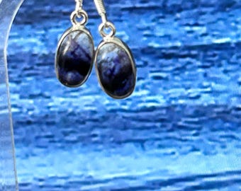 Blue John oval earrings sterling silver Natural stones mined in derbyshire U.K. set in sterling silver. unique*19