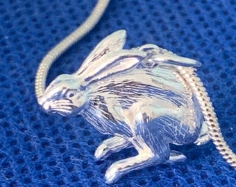 Hare running Pendant sterling silver and a snake chain