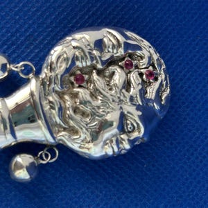 Sun And Moon set faux gems Baby Rattle keep sake Sterling silver MOP handle two bells Victorian In Style.Perfect Christening gift