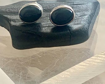 Whitby Jet earrings small oval studs set in  sterling silver Natural polished stones Whitby Yorkshire U.K *1Local to us.