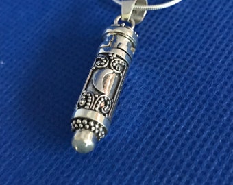 Bereavement Locket Moon and stars/ container for a loved ones ashes moonstone Victorian in Style Sterling Silver and sterling snake chain