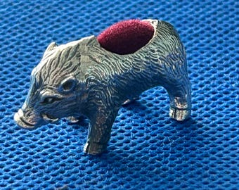 Pig  boar pin cushion collectable sterling silver Victorian in style.