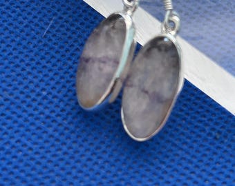 Blue John  oval large earrings sterling silver Natural stones mined in derbyshire U.K. set in sterling silver. unique