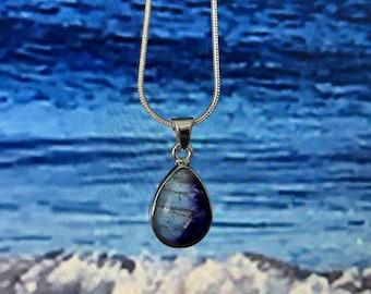 Blue John Sterling Silver Pendant, Derbyshire Gemstone, tear drop (1.5x1.2cm)