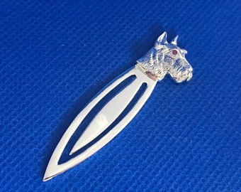 Westie or Scottie dog sterling silver Bookmark, page mark faux gem eyes victorian in style