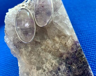 Blue John slim oval large earrings sterling silver Natural stones mined in derbyshire U.K. set in sterling silver.*3