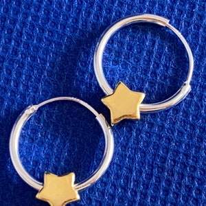 Star sterling silver gold plate Huggie hoop and drop earrings .925