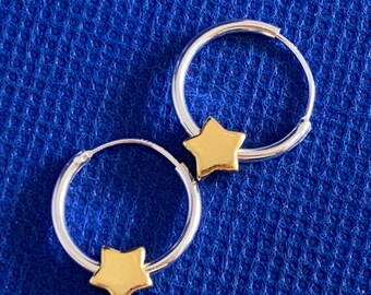 Star sterling silver gold plate Huggie hoop and drop earrings .925