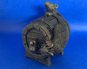 Mice on a whiskey barrel Cold Cast Bronze Figurine fine quality made in the U.K.