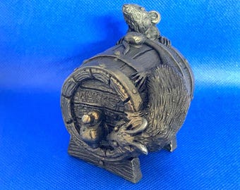 Mice on a whiskey barrel Cold Cast Bronze Figurine fine quality made in the U.K.