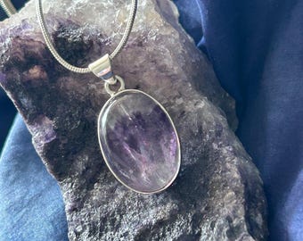 Blue John Sterling Silver Pendant, Derbyshire polished Gemstone, Oval add snake chain *437