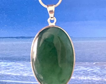 Jade/Nephrite  large pendant  set in sterling silver with 46 cm silver snake chain